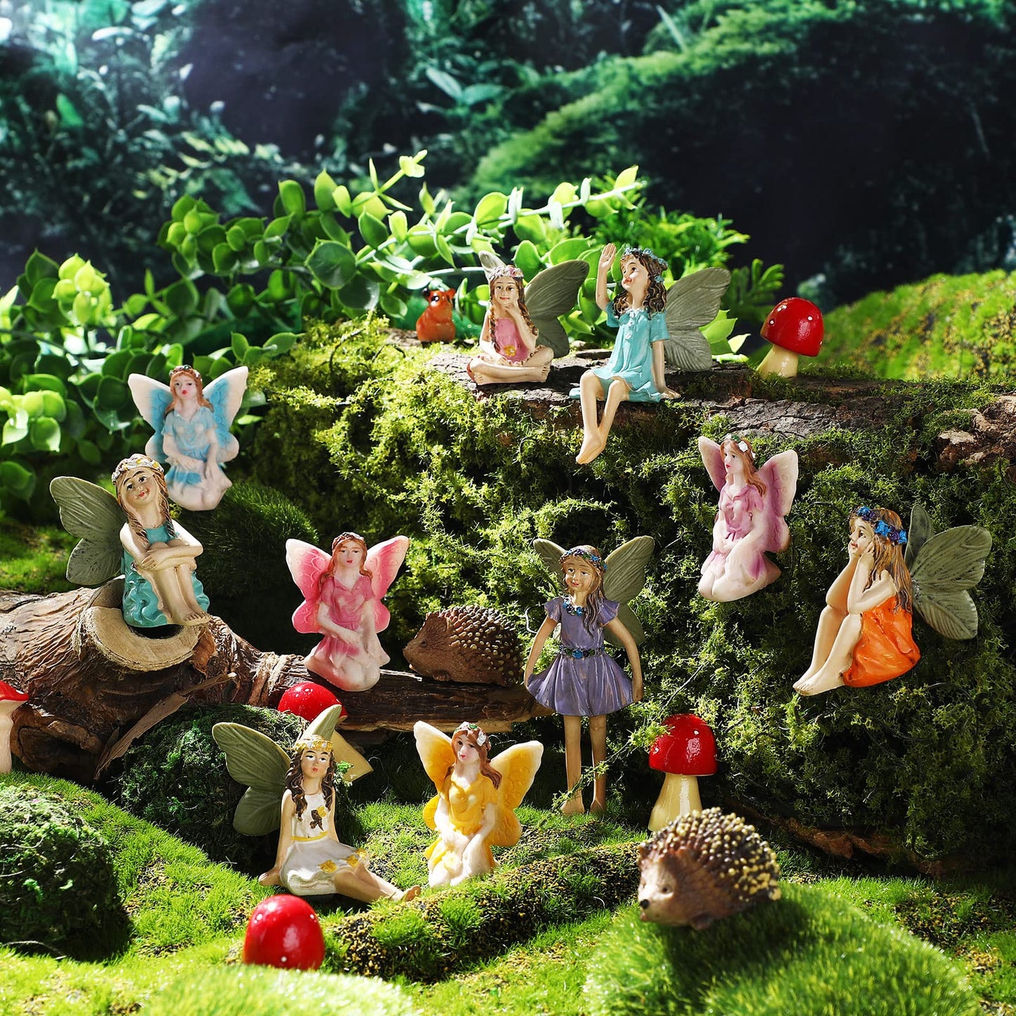 Roowest 16 Pcs Garden Accessories Miniatures Fairies Kit Resin Hedgehogs Cute Tiny Mushroom Miniature Figurines Mini Garden Micro Landscape Ornaments for Lawn Yard Home Outdoor Decorations
