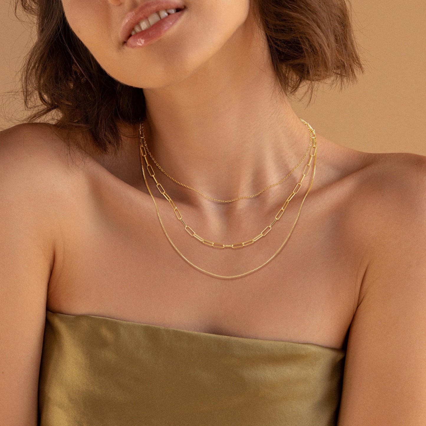 MFRYK Gold Necklaces Stack For Women,14K Gold Plated Simple Layered Choker Necklaces,Stackable Multilayer Gold Small Square Pendant Box Paperclip Chain Layered Necklaces Set Jewelry Gift for Women