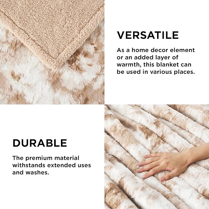 Bedsure Sherpa Fuzzy Throw Blanket - Soft, Warm and Cozy Throw for Women, Plush & Fluffy Faux Fur Blanket for Couch, Sofa and Bed Decor, Beige, 50x60 Inches