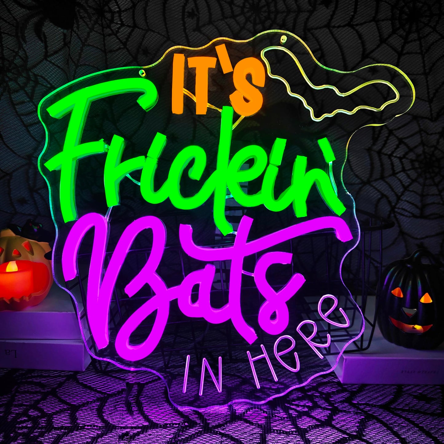 FuugZze It's Frickin Bats Halloween Neon Signs for Wall Decor It's Frickin Bat Neon Lights Halloween Led Signs for Bedroom Wall USB Halloween Light Up Sign for Bedroom Bats Wall Decor Party Gifts