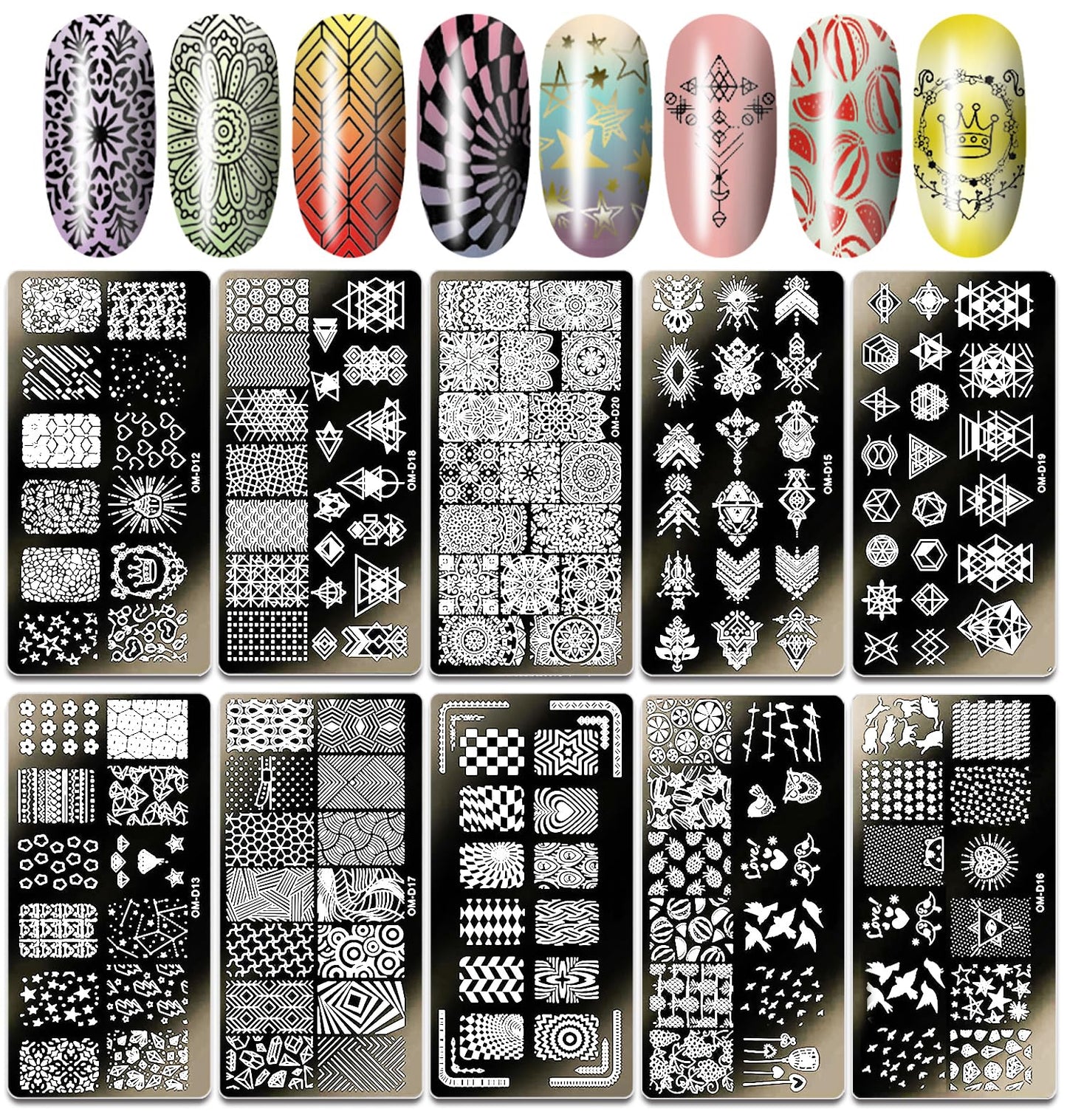 SILPECWEE 10pcs Nail Stamping Plates Nail Stamp Kit Geometry Designs Nail Art Stencil Nail Plate Template Nail Art Accessories for DIY & Salon