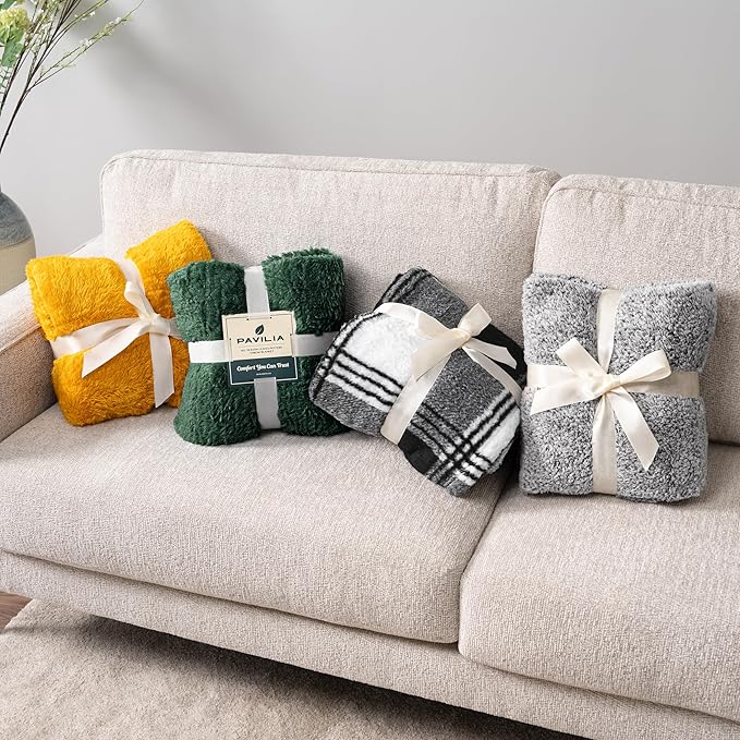 PAVILIA Sherpa Throw Blanket for Couch Sofa, Emerald Green Fluffy Warm Plush Blanket for Twin Bed, Cozy Super Soft Lightweight Throw, Fuzzy Decorative Blanket, All Season Home, 60x80