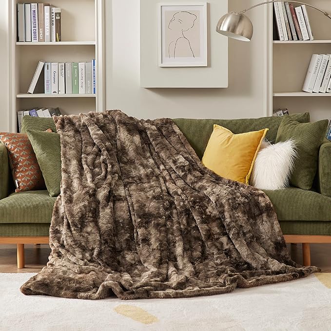 Bedsure Sherpa Blanket Queen Size - Soft, Fuzzy & Fluffy Faux Fur - Warm, Cozy Blanket for Couch, Sofa and Bed, Tie Dye Design, Brown, 90x90 Inches