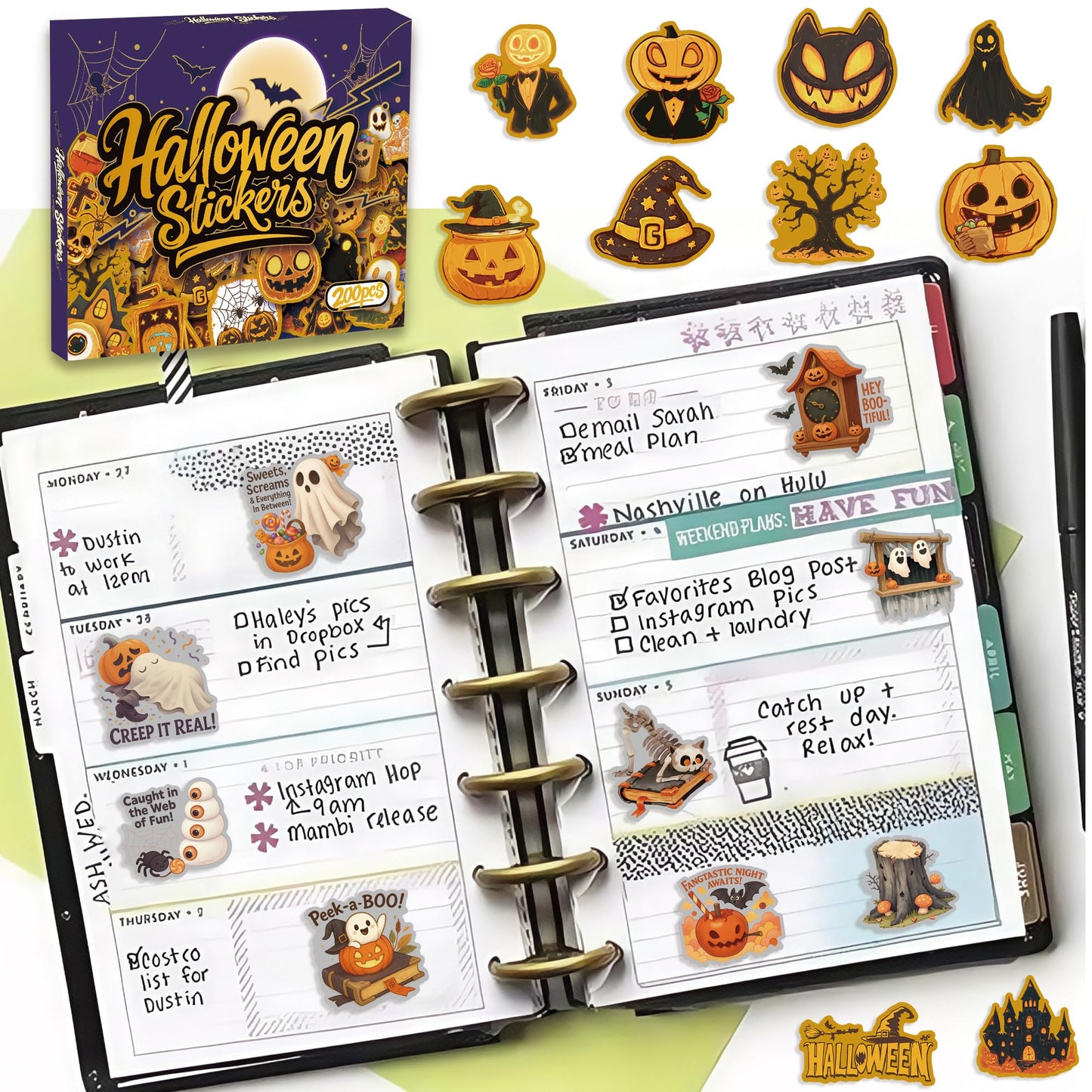 200 Pcs Halloween Stickers, Halloween Vinyl Stickers Computer Refrigerator & Adults, Holiday Party Favors, Crafts & Gifts