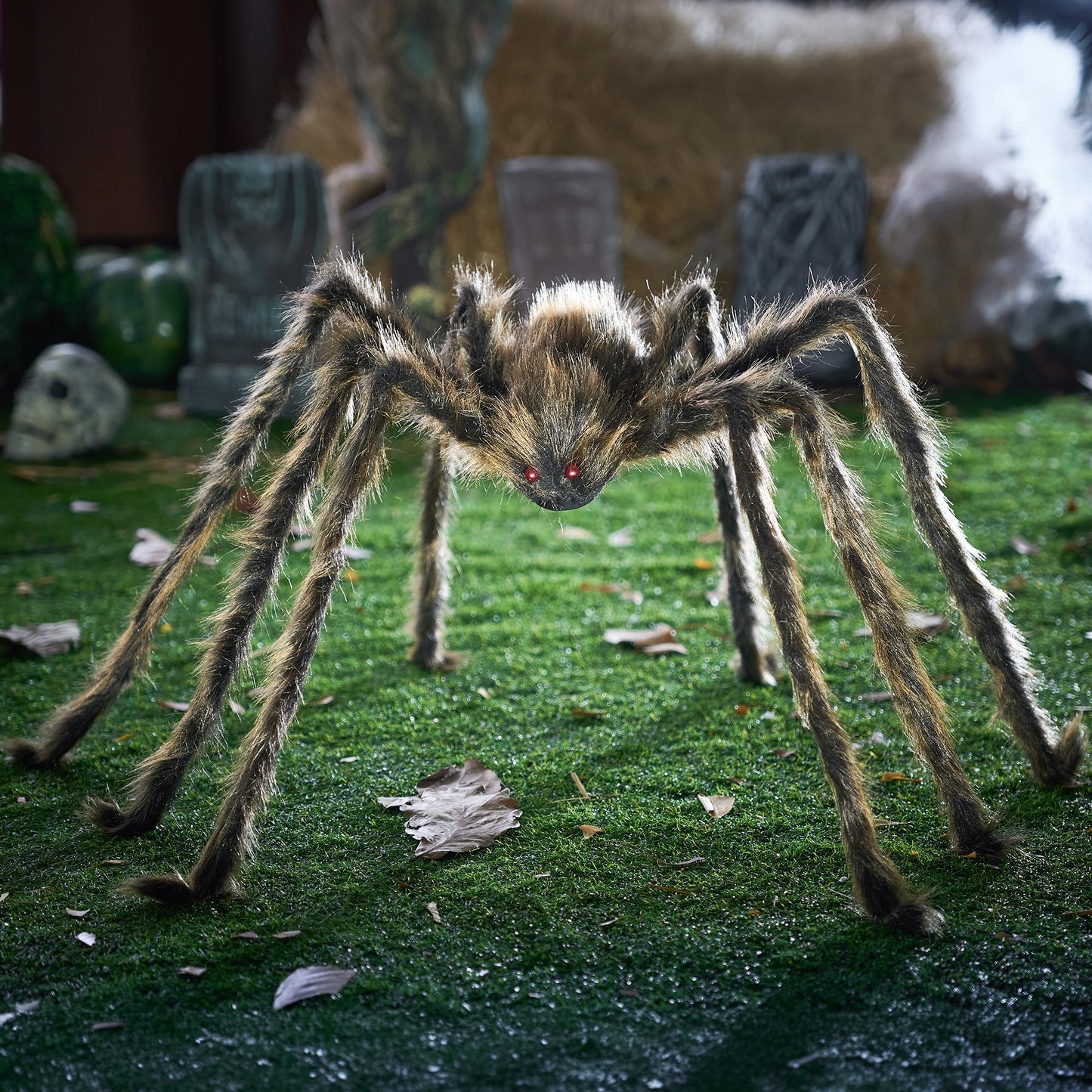 JOYIN 5ft Halloween Spider Outdoor Decorations, Scary Giant Large Spider Props for Halloween Outside Decor, Indoor Party Supplies and Yard Lawn Decoration, Brown