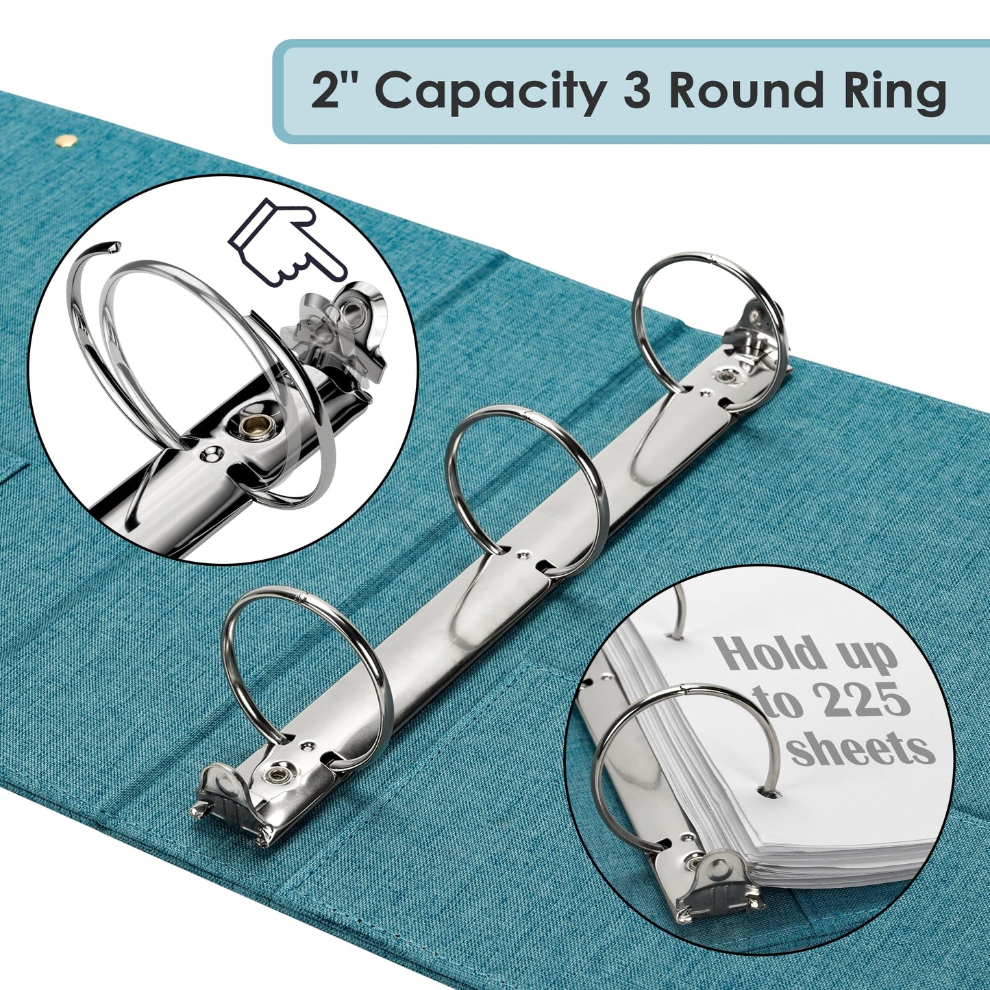 EYROZILL 3 Ring Binder 2 Inch, Binder for Letter Size (11" x 8.5") with 5 Tab Dividers, File Folder Labels and Low Profile Clipboards, Aqua Blue