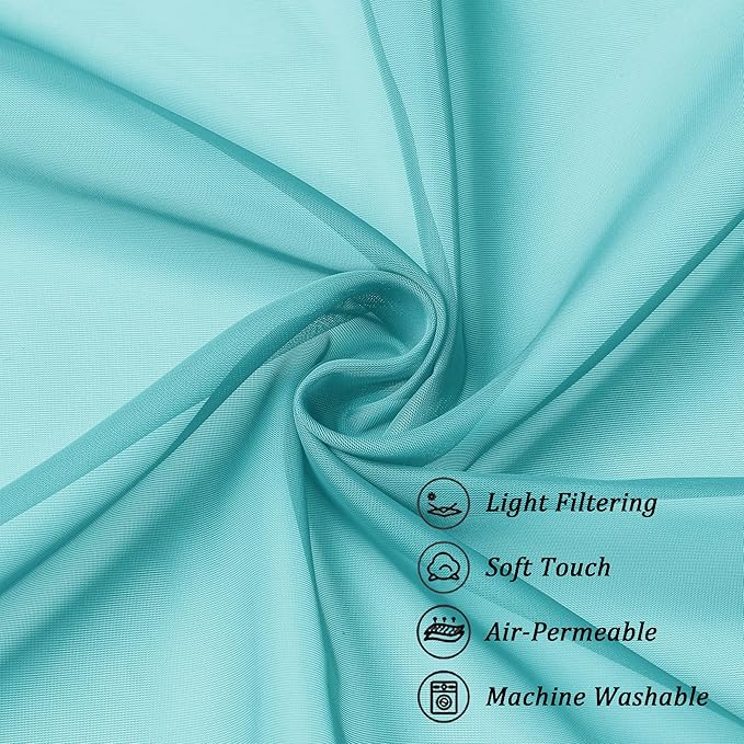 Chyhomenyc Sheer Valances for Windows 2 Pack, Small Window Curtains for Living Room Bathroom Cafe Laundry Basement, Modern Top Dual Rod Pocket Voile Curtain, 42W x 18L inches, Turquoise