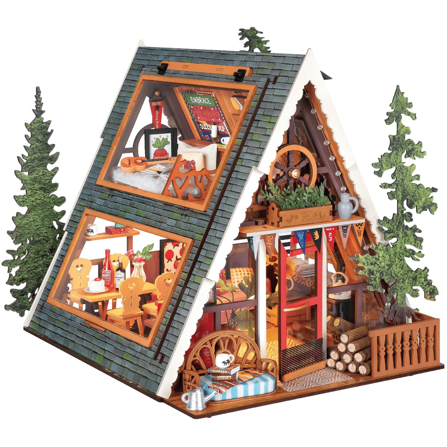 Rolife DIY Miniature House Kit for Adults, Mini Wooden Dollhouse Kit, Tiny House Diorama Building Kits-Birthday Christmas Craft Hobbies Gift for Teens Kids (A-Frame Cabin)