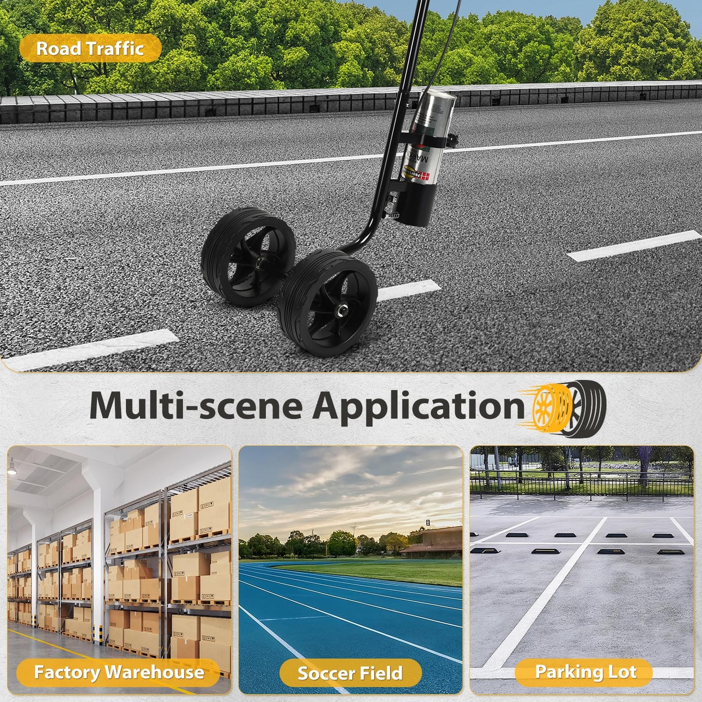 CAROD Marking Paint Wand, Dual-Wheel Line Marking Wand Sprayer Compatible with Inverted Marking Paint, Side Push Marking Stick for Ground Sport Field Parking Lot Spray Applicator (Black)