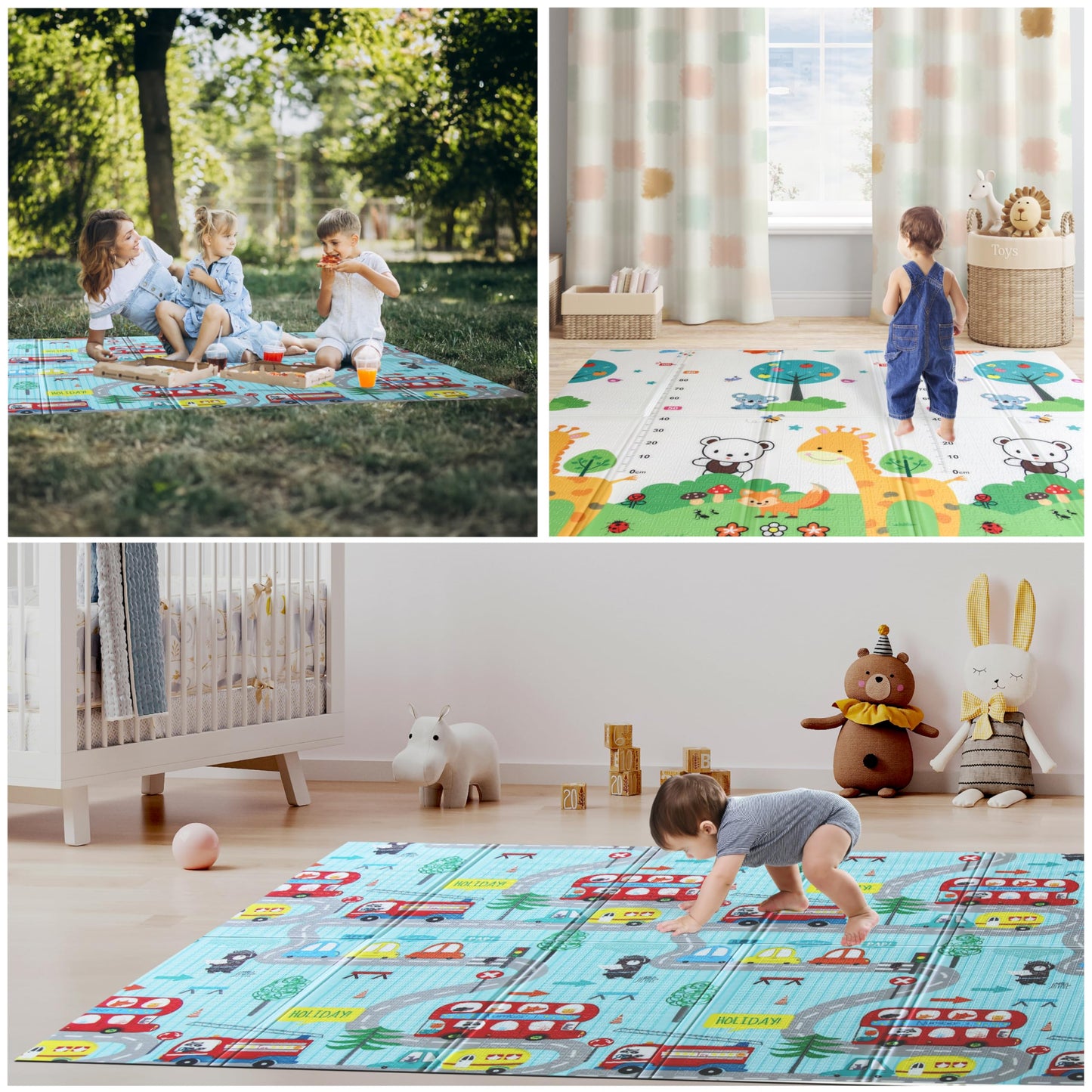 Wiltology playmat, Foldable Baby Play Mat, Extra Large, Non-Toxic, Waterproof Activity Playmats for Babies, Education for Infant, Non-Slip Double Sided (79”x71” 0,4in Olive) boy and Girl