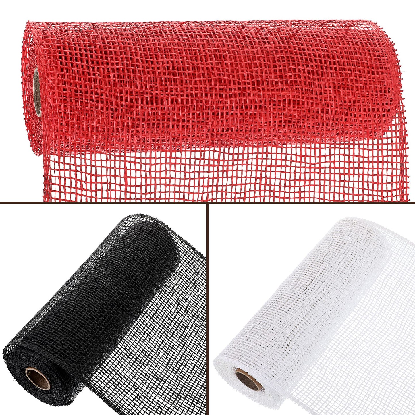 Chuangdi 3 Rolls Poly Burlap Deco Mesh 10 Inch Black White Red Deco Poly Decorative Mesh Ribbon Wrapping Ribbon Rolls for Home Door Wreath Decoration DIY Crafts Making