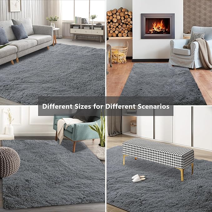 Shag Area Rugs for Bedroom Living Room,6X9 Ultra Soft Fluffy Area Rugs for Dorm, Indoor Carpet Nursery Rugs for Kids Room Home Decor,Dark Grey