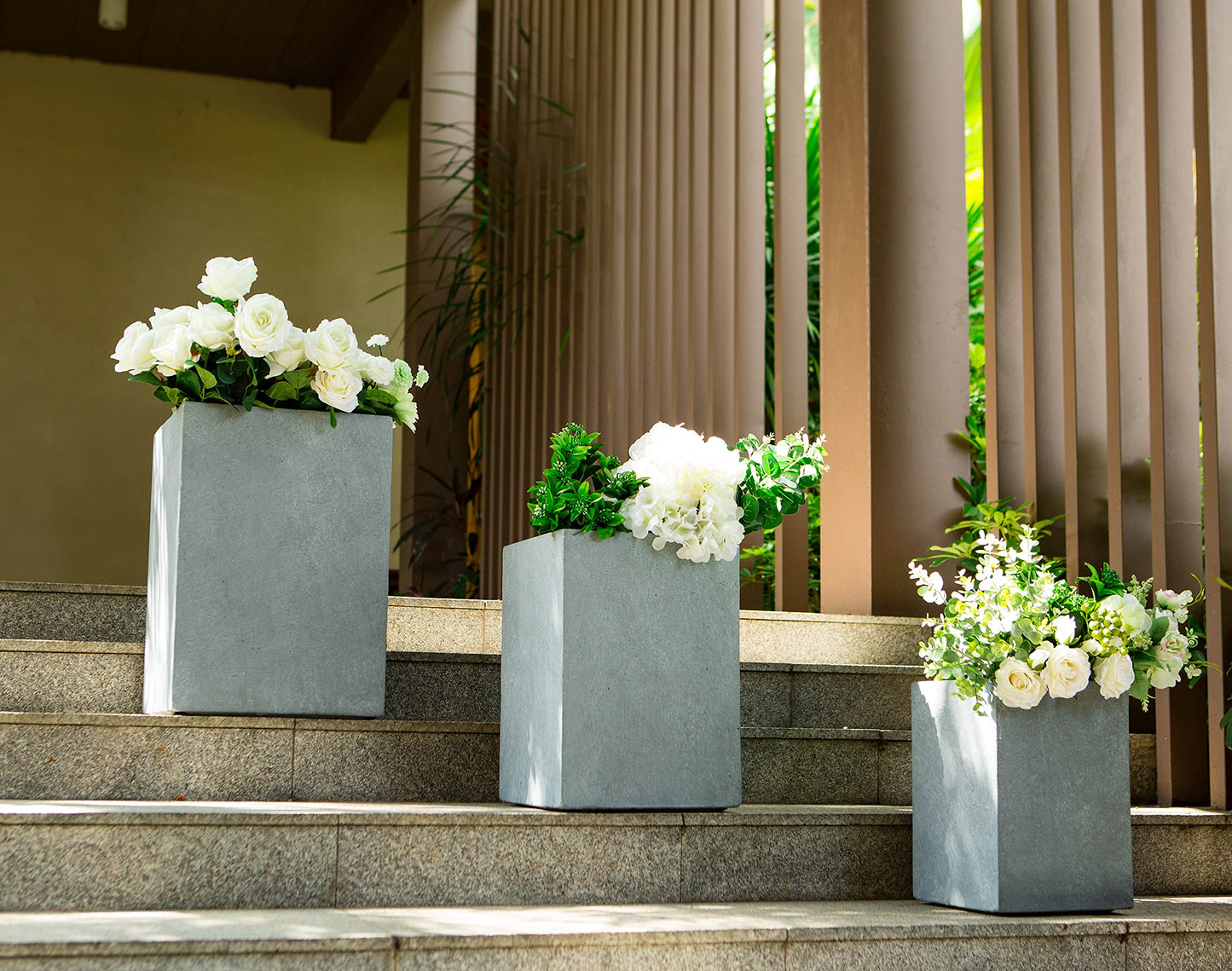 Kante AF0007ABC-60611 Lightweight Concrete Square Outdoor Planter, Set of 3, 19 Inch Tall, Gray