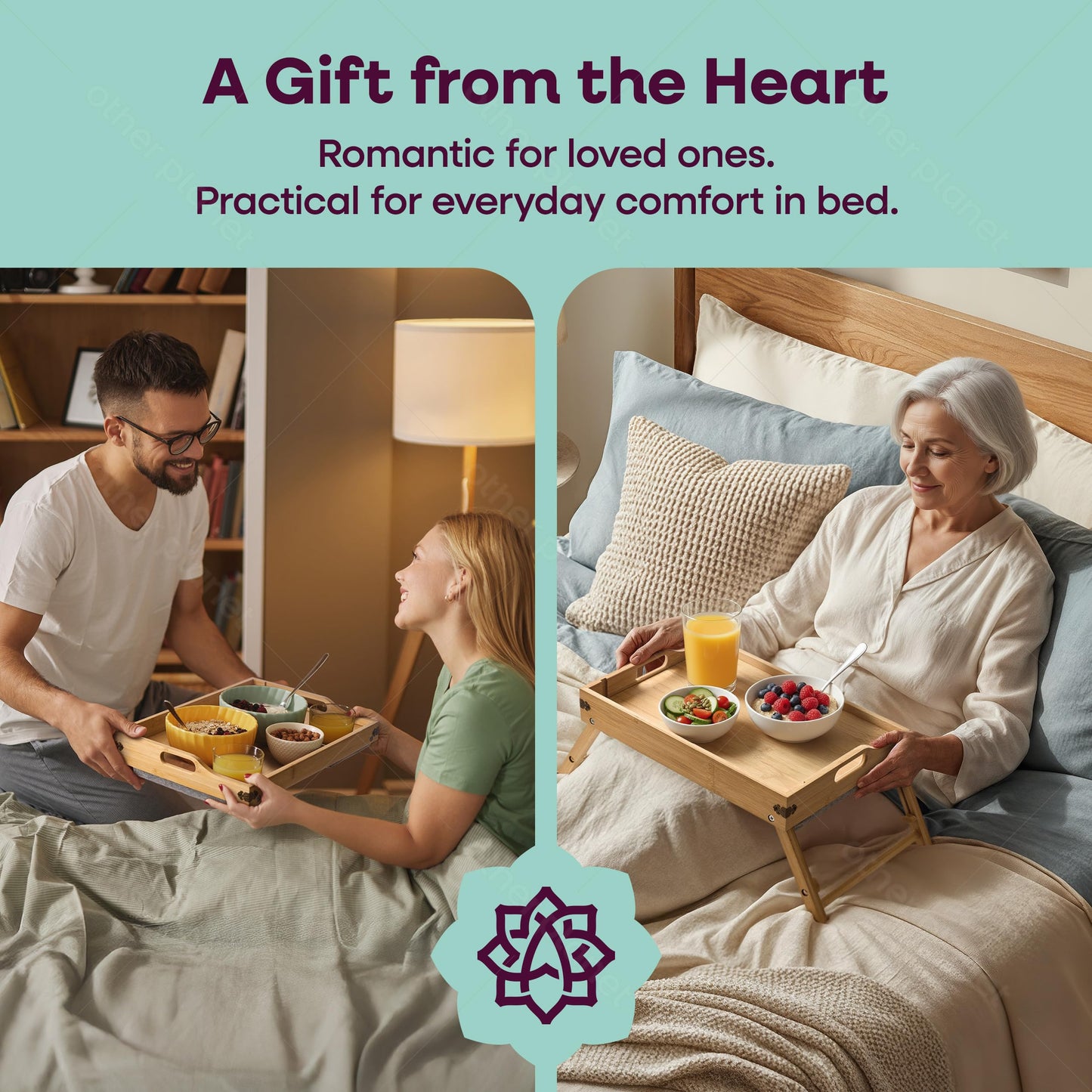 Breakfast in Bed Tray Lap Desk | Ergonomic Bamboo Bed Table Tray for Work, Rest | Comfortable Bed Desk w/Foldable Legs, Phone Holder, Cushions, Anti-Spill Edges | Adjustable Laptop Table/Lap Tray