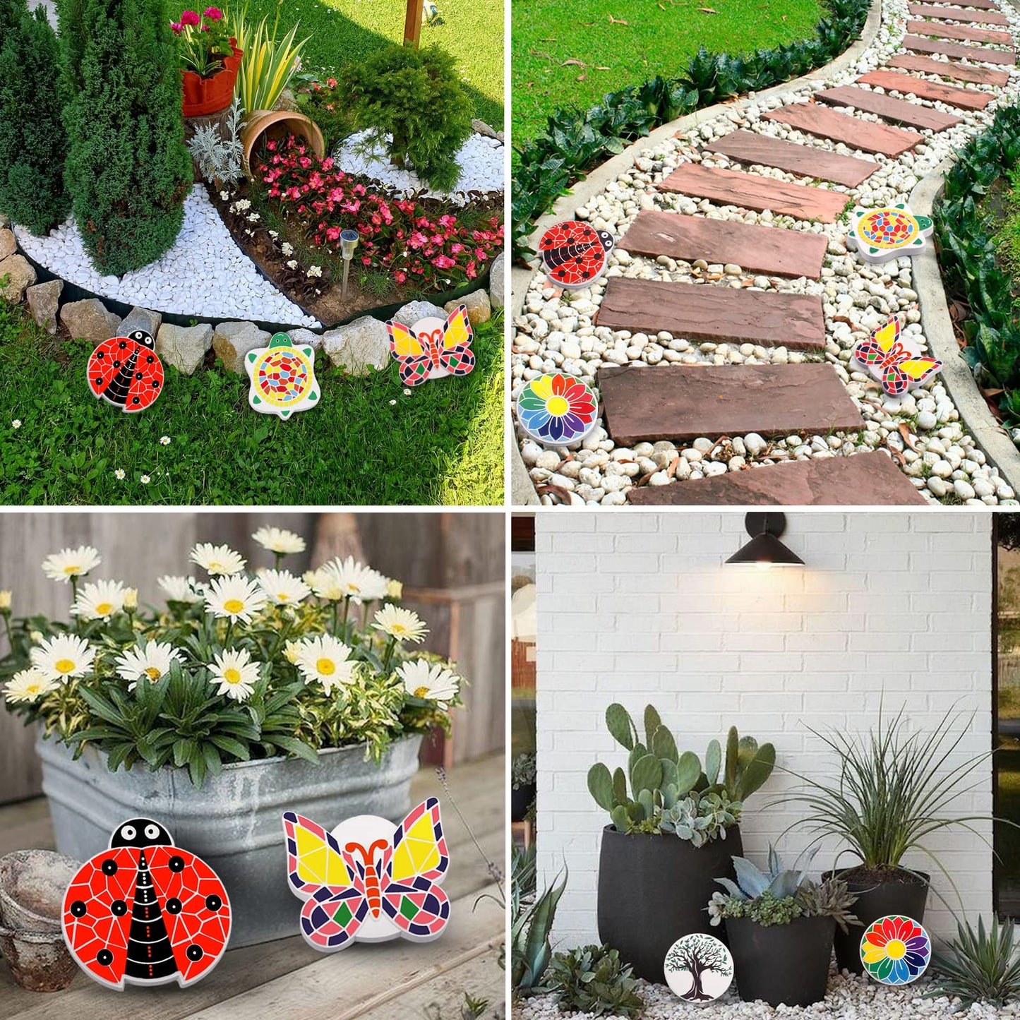 Weilim Paint Your Own Stepping Stones 5-Pack for Kids, Boys & Girls Ages 3-12, Butterfly, Turtle, Flower, Tree & Ladybug DIY Outdoor Garden Art & Craft Ceramic Painting Set Easter