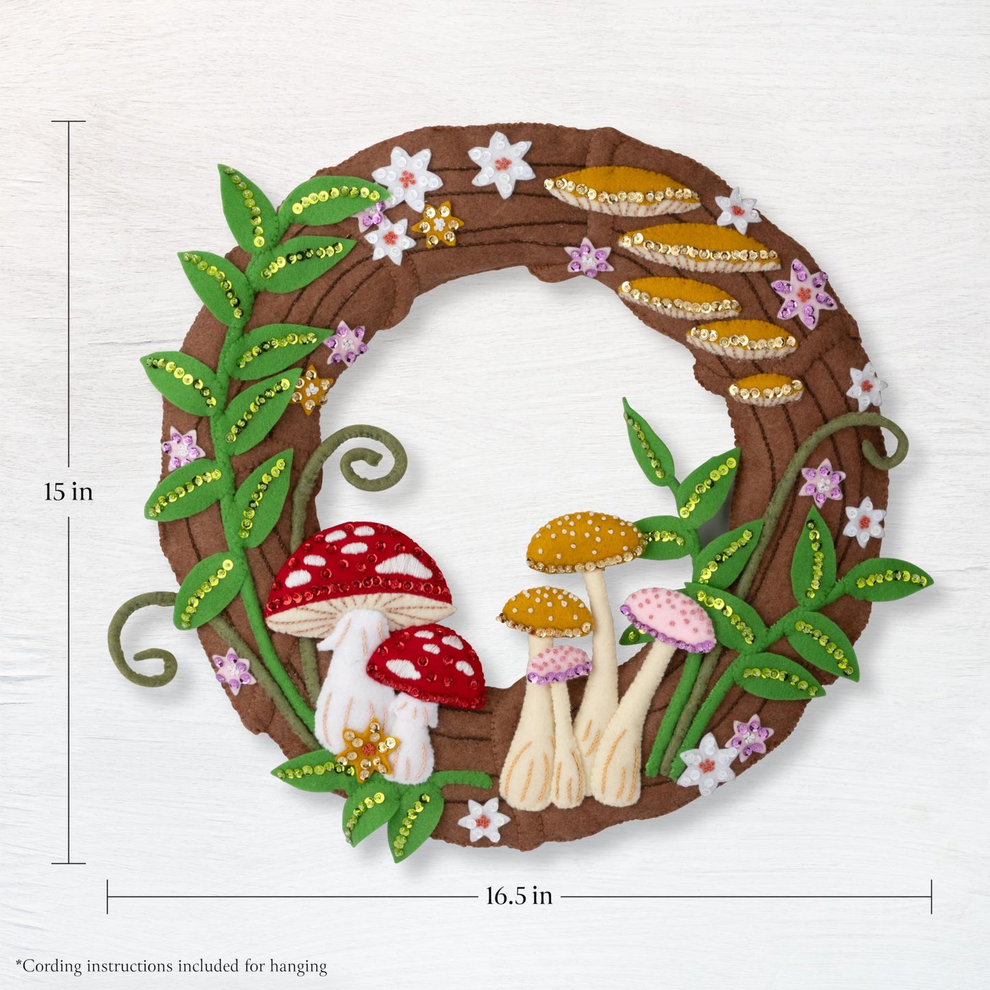 Bucilla Felt Applique Wreath Making Kit, Mushroom Magic, Perfect for DIY Arts and Crafts