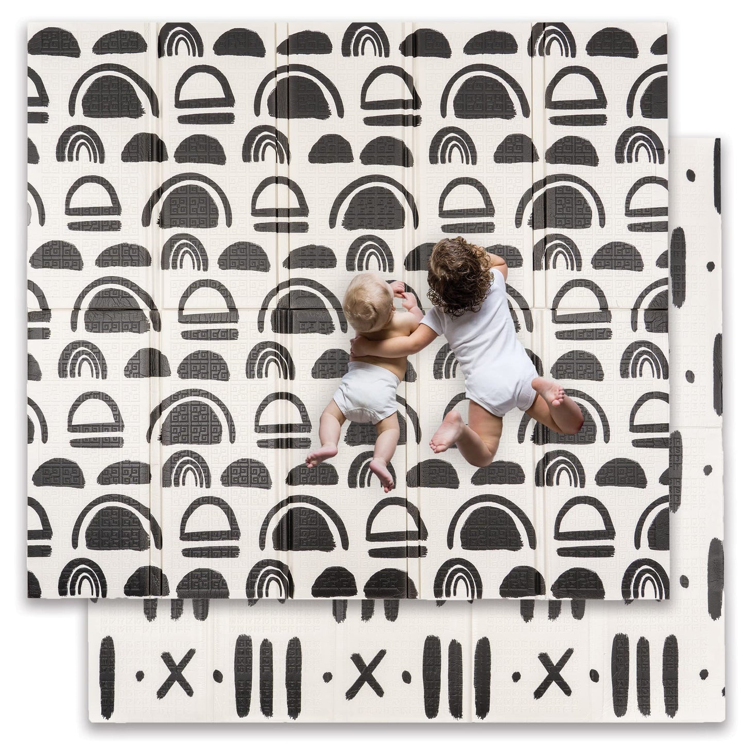JumpOff Jo Baby Play Mat - Extra Large Folding Foam Play Mat for Infants, Babies, Toddlers, Waterproof, Double-Sided (77" x 70") - Black and White