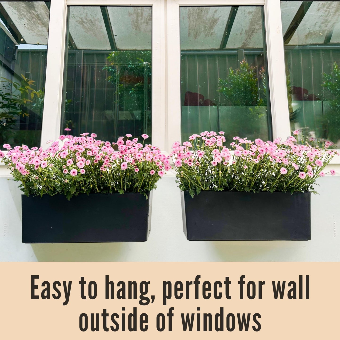 LaLaGreen Wall Hanging Planter Outdoor (4 Pack, 20 Inch) Wall Mounted Self Watering System Window Boxes with Bracket, Black Rectangular Plant Pot Flower Box Container Indoor Modern Herb Kitchen Decor