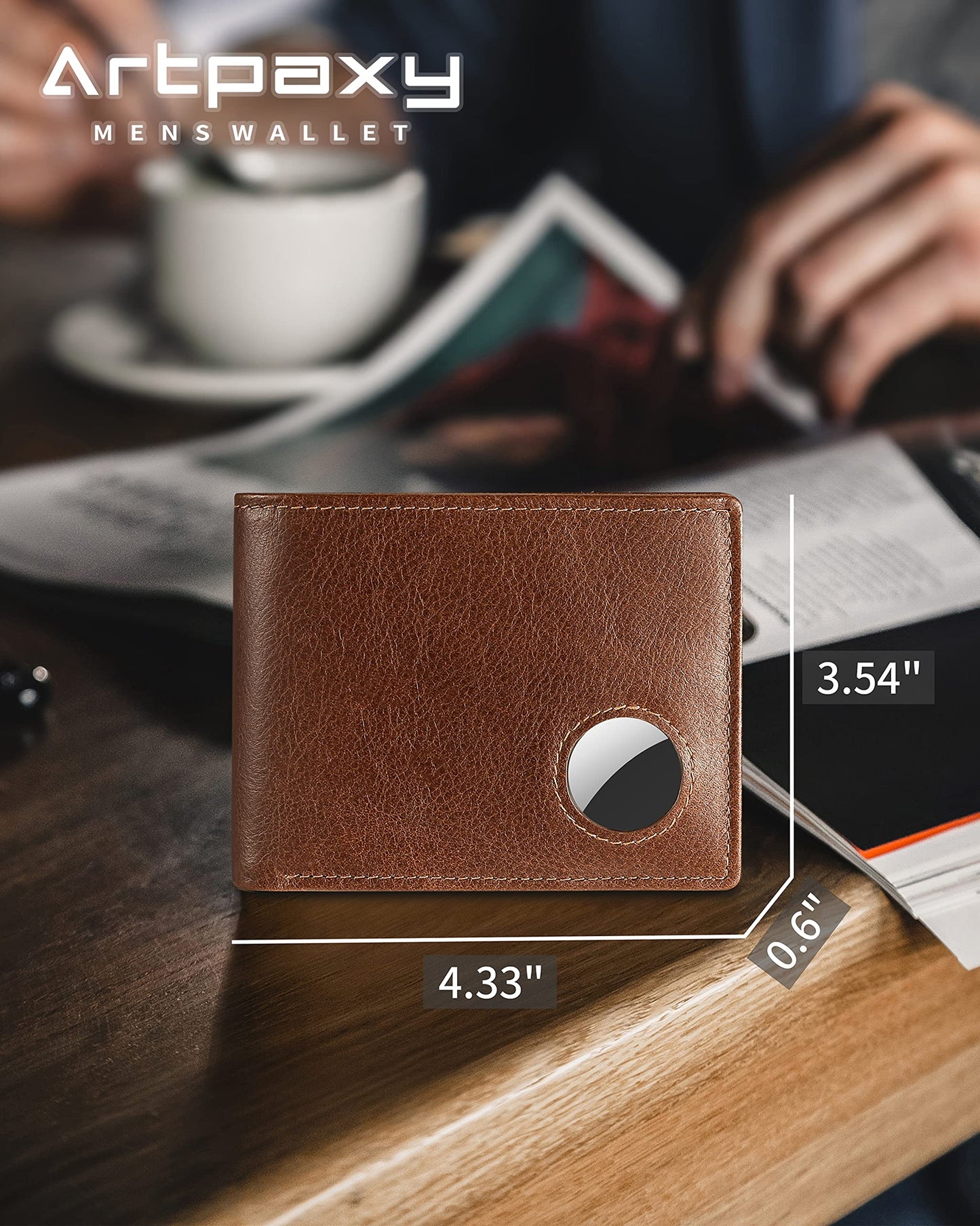 Mens Wallet With AirTag Holder, Bifold Leather RFID Blocking 2 ID Windows 12 Card Holders, Gift Box and Screen Protector Included, AirTag Not Included