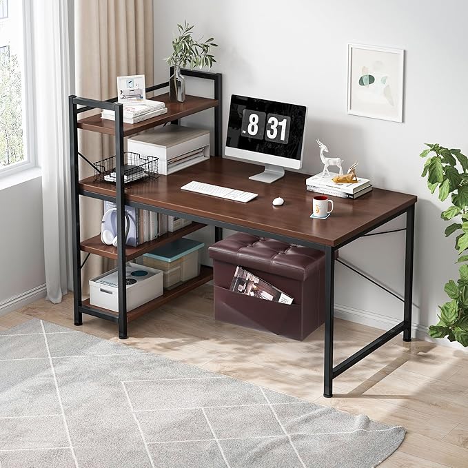 AmasSmile 2PC Storage Ottoman Folding Foot Rest Stool with Side Pocket, 16 inch Leather Footstool Bench, Short Ottoman Bench, Storage Foot Rest Store, Books, Brown