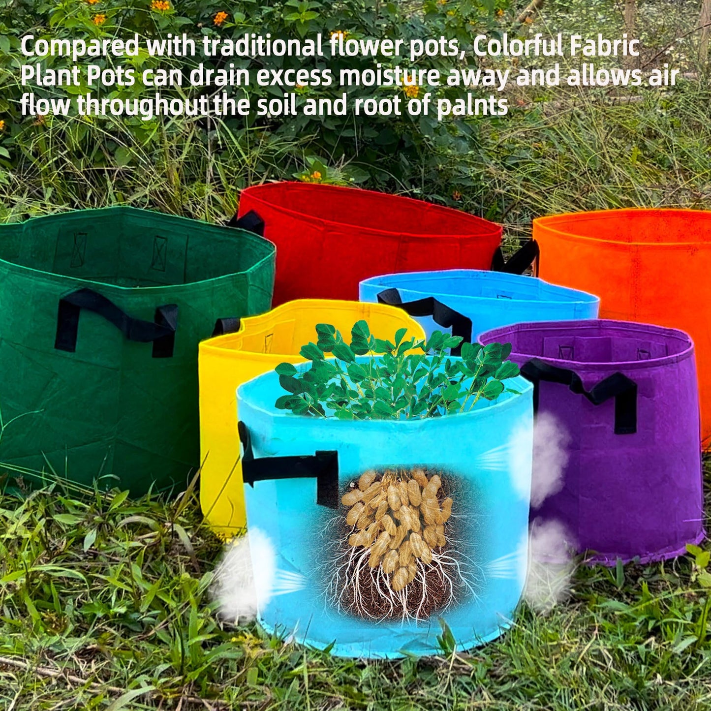 7-Gallon Fabric Grow Bags (7 Pack of Mix Colors) with Handles for Potato Tomato Flower and Vegetables