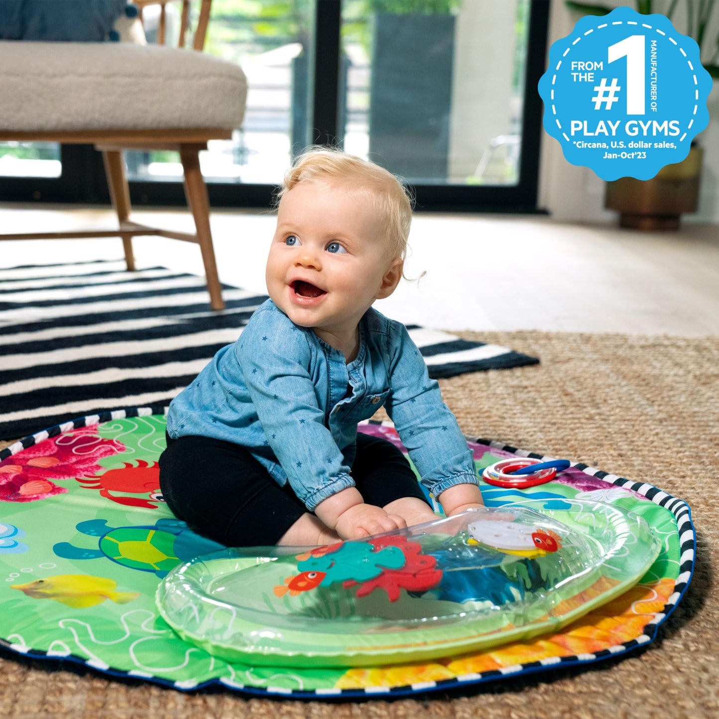 Baby Einstein Sea Floor Explorers 2-in-1 Water Mat, Portable Tummy Time, Activity Play Gym, Sensory Toys, Ages Newborn and Up