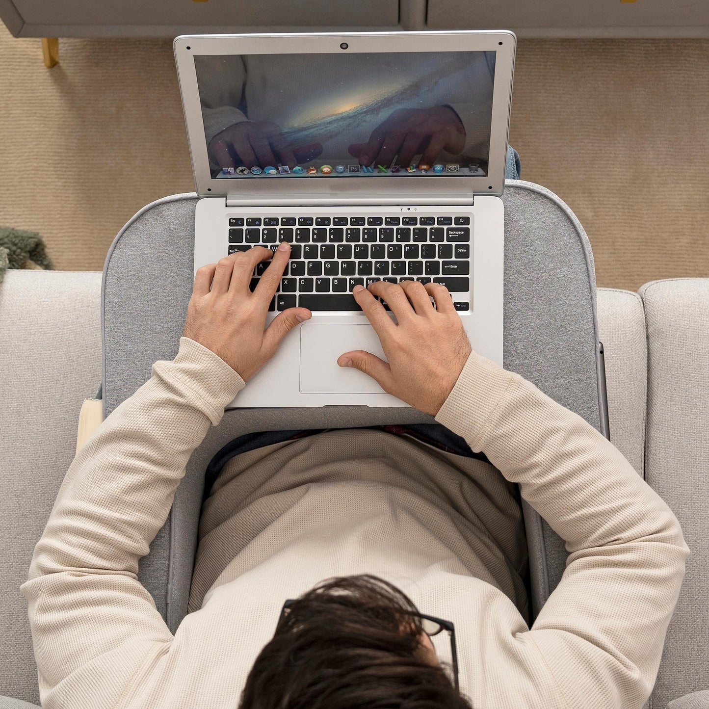 Lavish Home Reading Pillow for Gaming - Lap Desk Pillow with Arm Rests, Storage Pockets, and Removable Washable Cover - Laptop Pillow for Reading, Gaming, Studying, and Working (Gray)