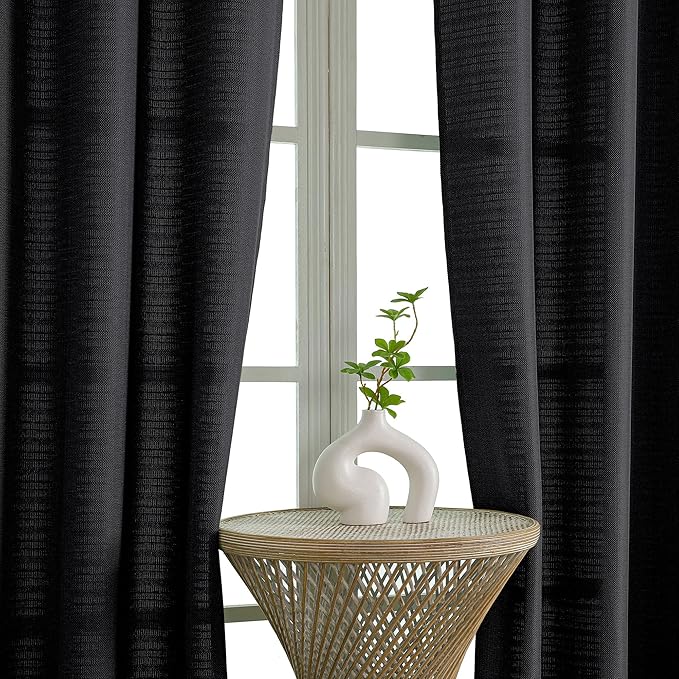 Chyhomenyc Black Curtains 72 Inch Length 2 Panels Set, Faux Linen Textured Semi Sheer Light Filtering Soft Airy Privacy Farmhouse Curtain Drapes for Living Room Bedroom, 40 Wx72 L Inches
