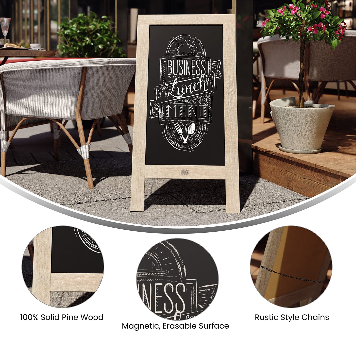 A Frame Chalkboard by HBCY Creations: 40x20 Solid Wood A-Frame Sign Light Wash Double-Sided Magnetic Board, Chalkboard Menu Board, for Restaurants, Cafés, Weddings - Heavy Duty Hinges
