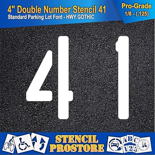Pavement, Curb, and WheelStop Stencils - 4 inch Double Number Stencil - (41) - 4" x 4" x 1/8" (128 mil) - Pro-Grade