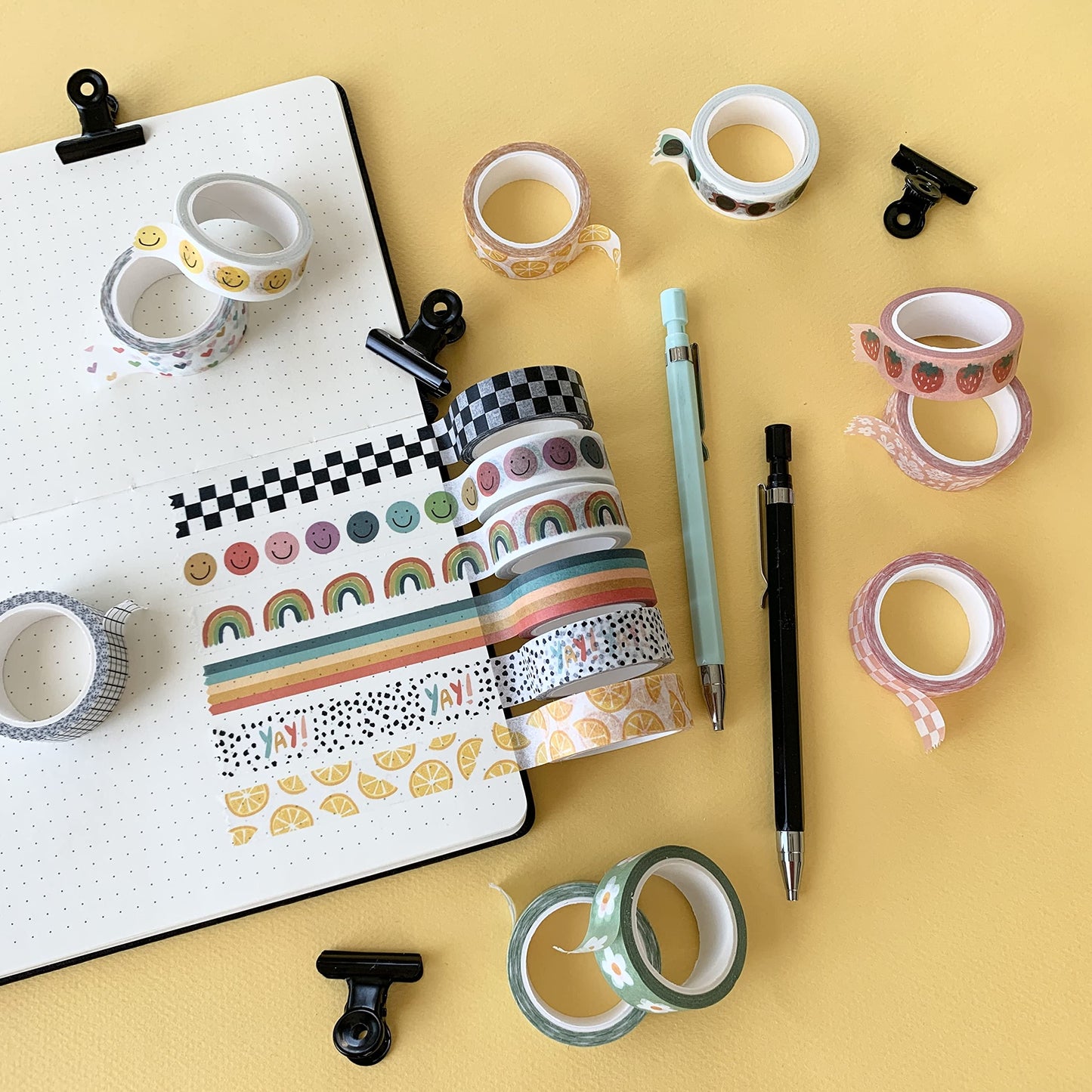 Washi Tape Set of 16 Rolls of 15 mm Wide Cute Decorative Washi Tape for Journaling, Scrapbook, Washy Crafts, Bullet Journals, Planners, DIY Décor, Craft Supplies For Adults & Kids (Splash)