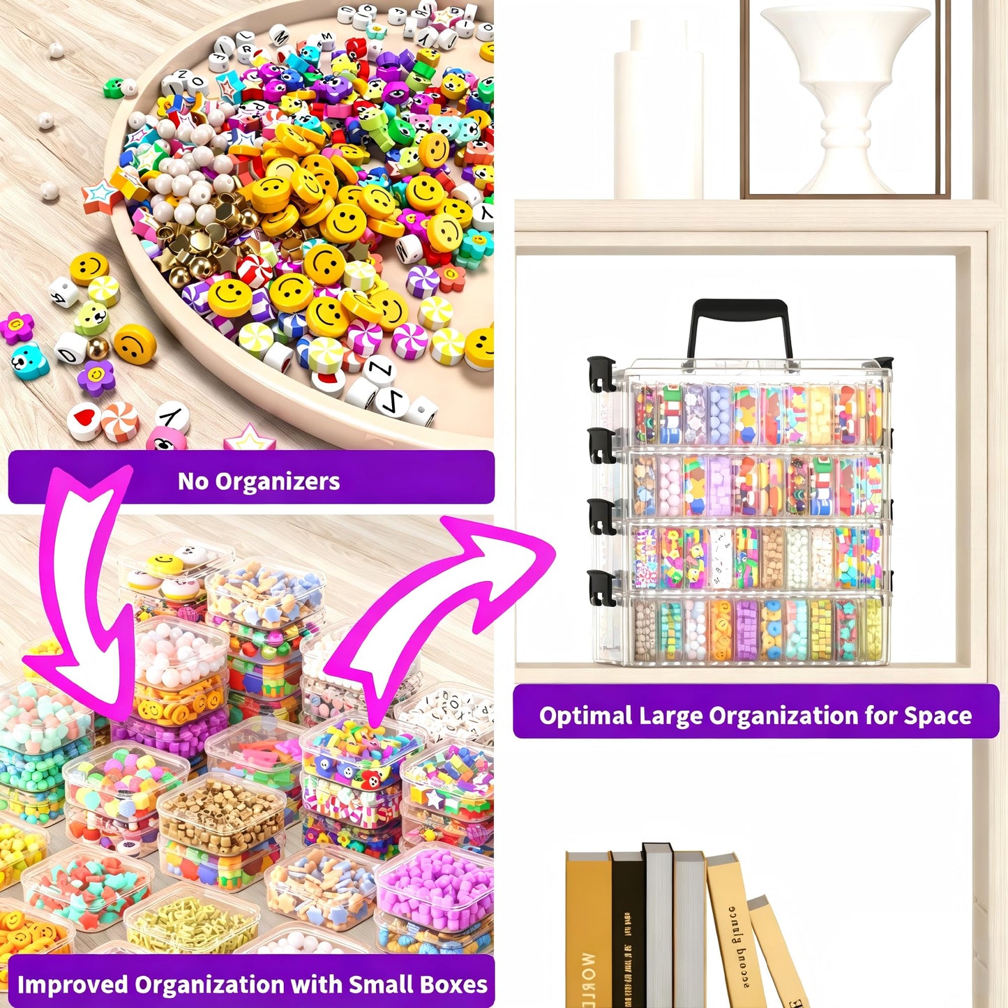 VANSUNS Bead Organizer Box 120 Pcs, 4-Tier Large Capacity Stackable Bead Storage Containers, Portable Plastic Craft Organizers for Jewelry Making, Bracelets, DIY, Nail Art Charms