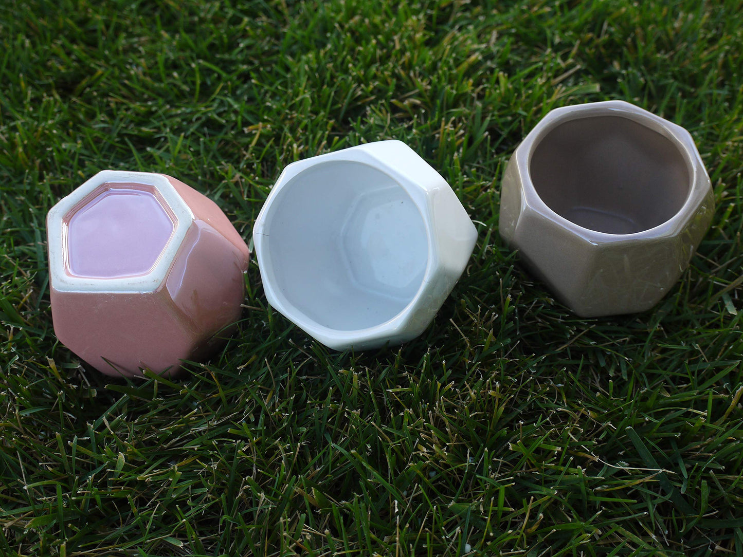 Admired By Nature Mini Pot Planters 3 Inch Ceramic Geometric Design Succulent Plant Pots, Set of 3