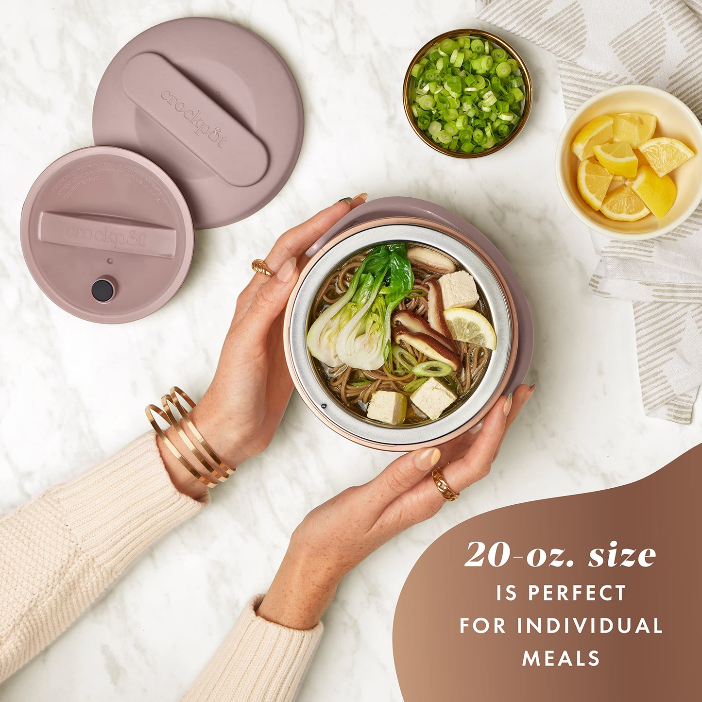 Crock-Pot 20oz Portable Electric Food Warmer, Personal Lunch Box Keeps Food Spill-Free & Warm, Ideal for Travel, Work, School, Car, On-the-Go, Dishwasher-Safe, Giftable, Blush Pink