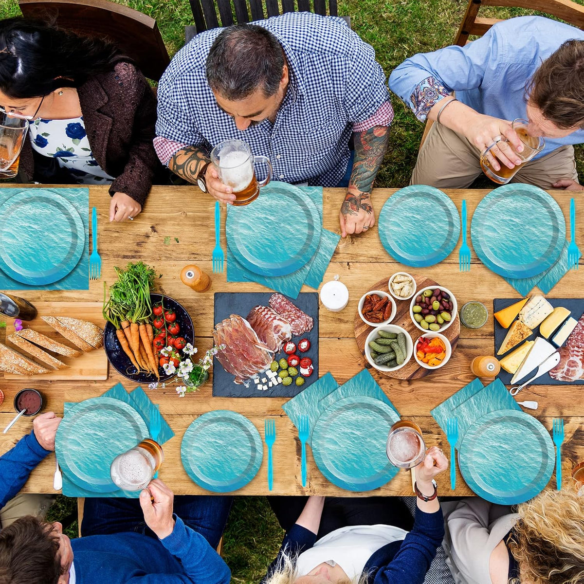 200 PCS Ocean Themed Paper Plates and Napkins Under the Sea Party Decorations Sea Waves Birthday Dessert Plates Supplies Tableware Set for Men Women Boy Girl Birthday Baby Shower Serve 50 Guests