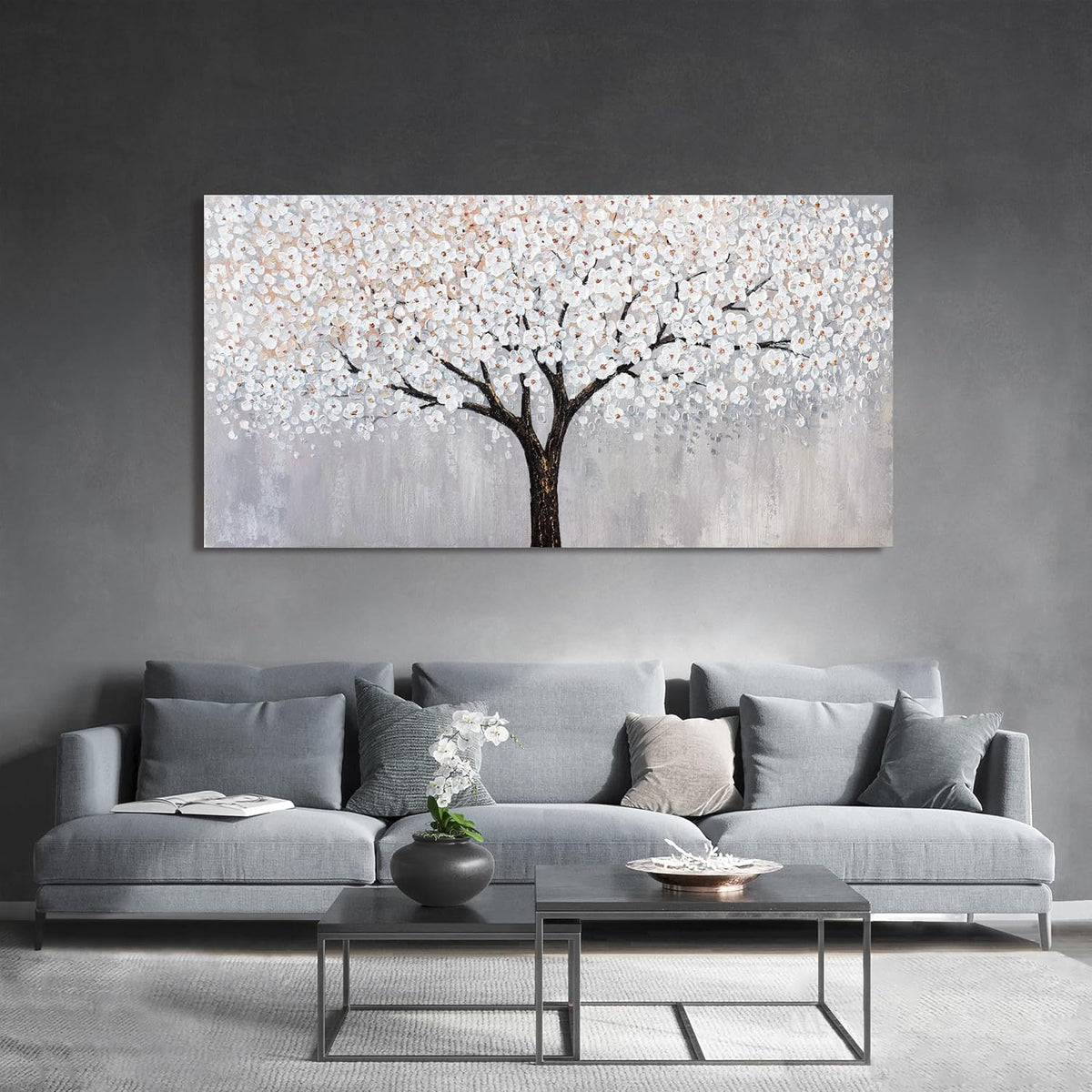 Canvas Wall Art Decor Artwork for Walls Black and White Wall Art Decor Large Tree of Life Wall Art for Living Room Vintage Tree Flower Wall Art Decorations for Room Home Office Wall Decor 29"X58"