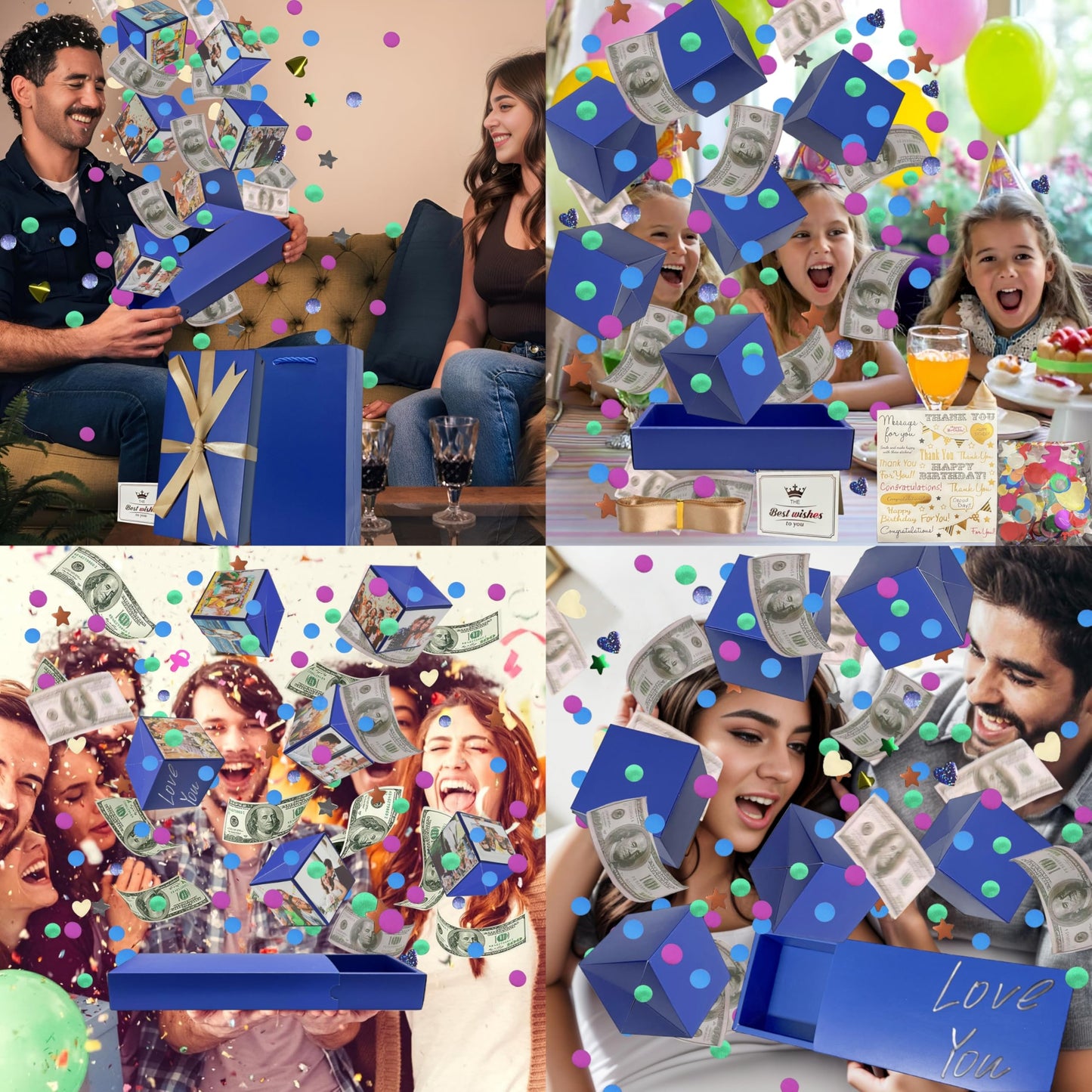 JINSTABAG Surprise Gift Box Explosion for Money, DIY Unique Folding Bouncing Cash Pop Up Gift Boxes for Birthday, Christmas, Anniversary, Valentine's Day. (Dark blue)