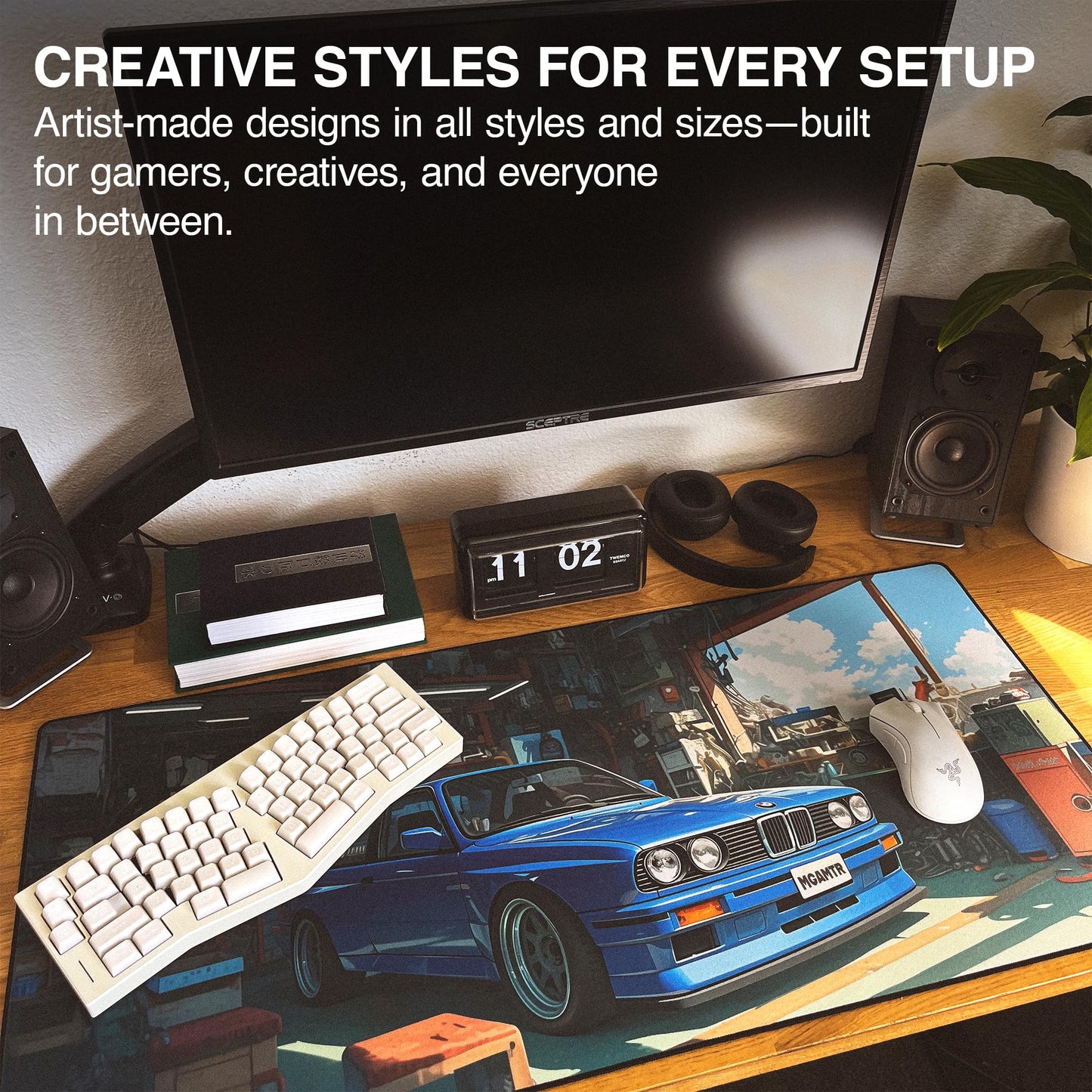 MPCO. Original Large Gaming Desk Mat – 36" x 17" Duraglyde Manga Motors Benjis-BMW Full Desk Mouse Pad for Smooth Precision – Non-Slip, Washable Extra-Large PC Mouse Pad for Gaming Sessions
