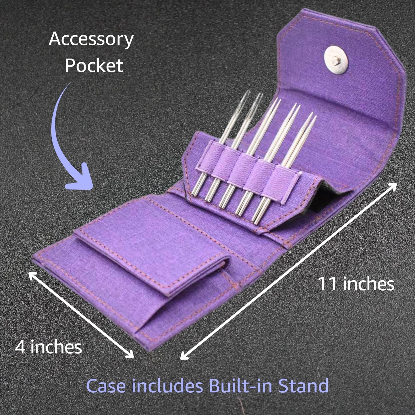 Lykke Flight 3.5 in. Mini Set US Sizes 0, 1, 1.5, 2, 2.5 Interchangeable Circular Knitting Needles for Lace, Fingering, Sock, Baby Yarn, Stainless Steel, 3 Cords, Purple Case, Project Bag