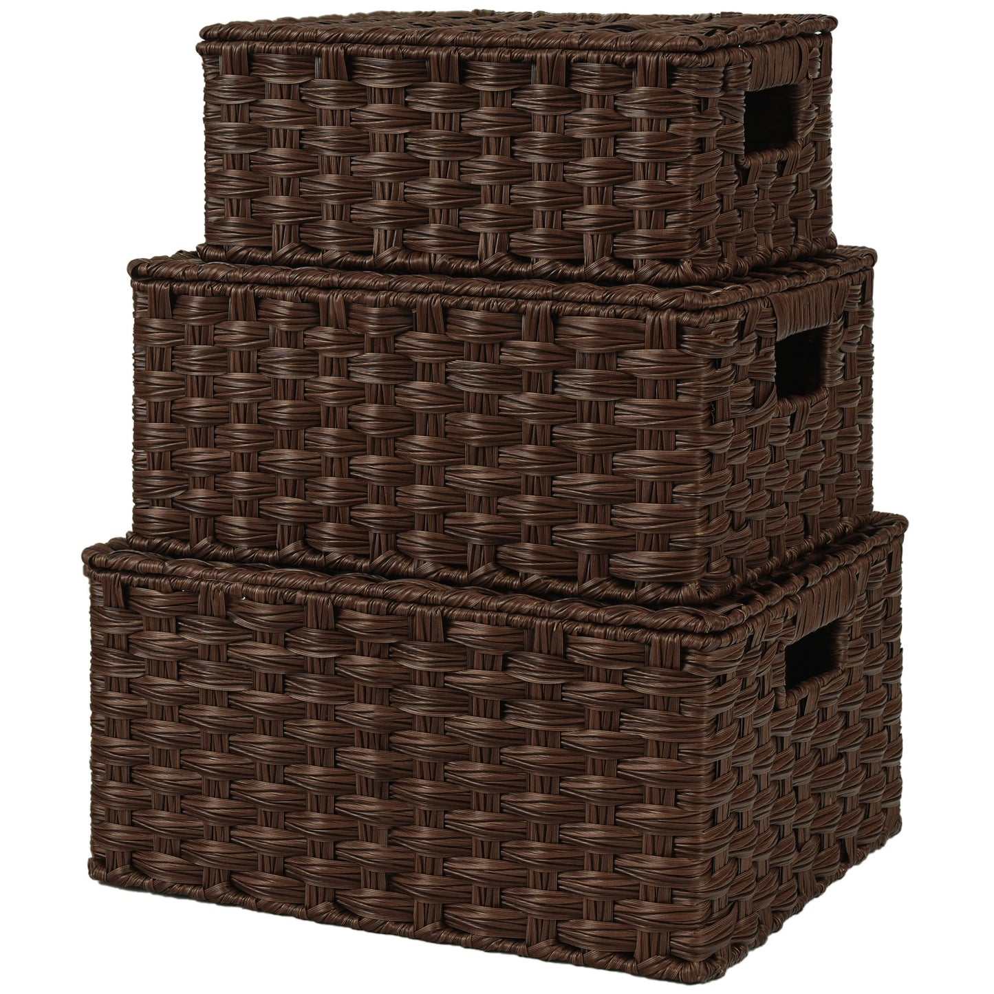 GRANNY SAYS Wicker Baskets with Lids, Set of 3 Decorative Storage Boxes, Woven Basket for Organizing, Storage and Organizer Baskets, Brown, 3-Pack