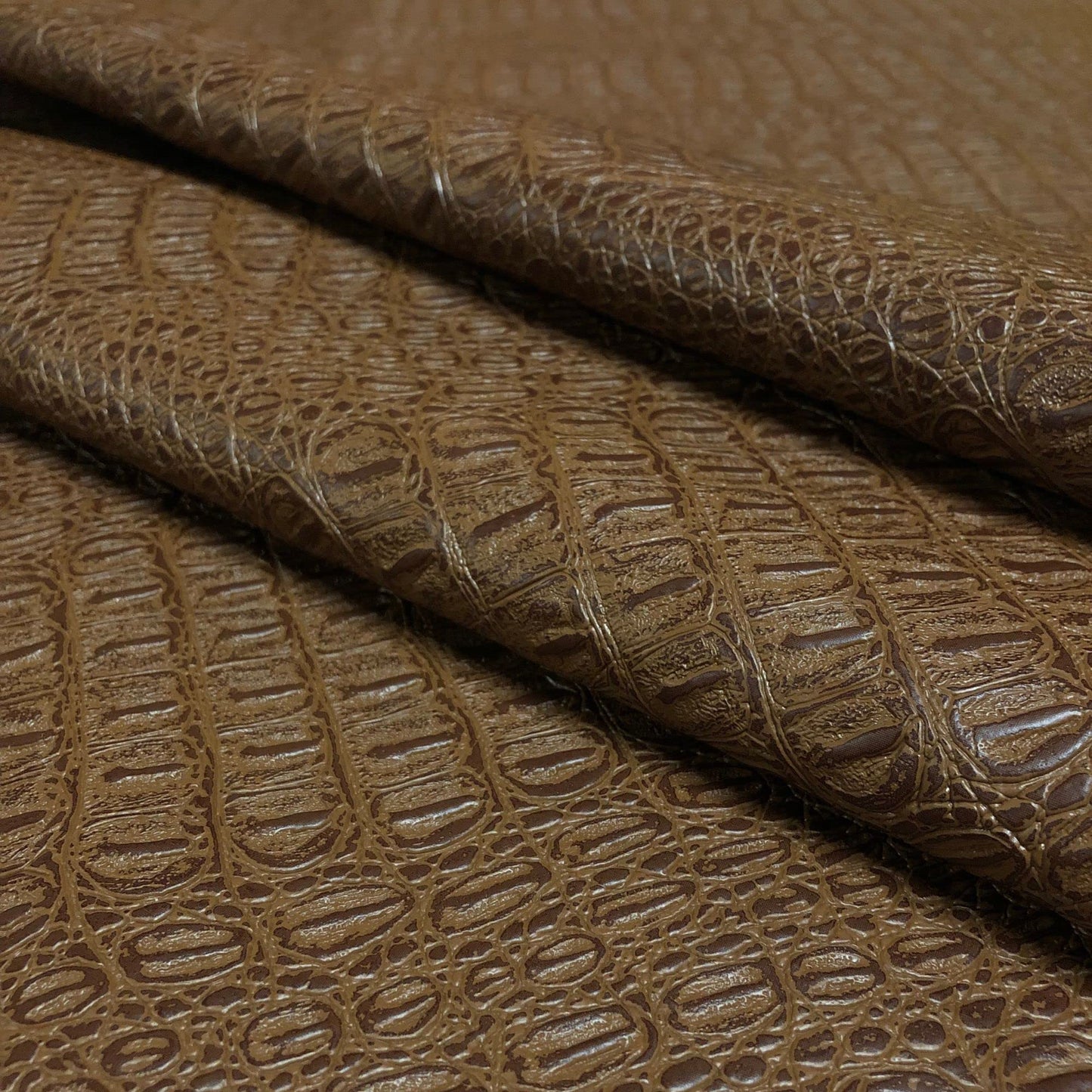 Alligator Fabric, Soft Textured Crocodile Vinyl Faux Leather, Gator Skin Embossed Upholstery DIY Craft and Clips Pleather Sheets – Individual 1 Yard Cut 36”x54” (Saddle)