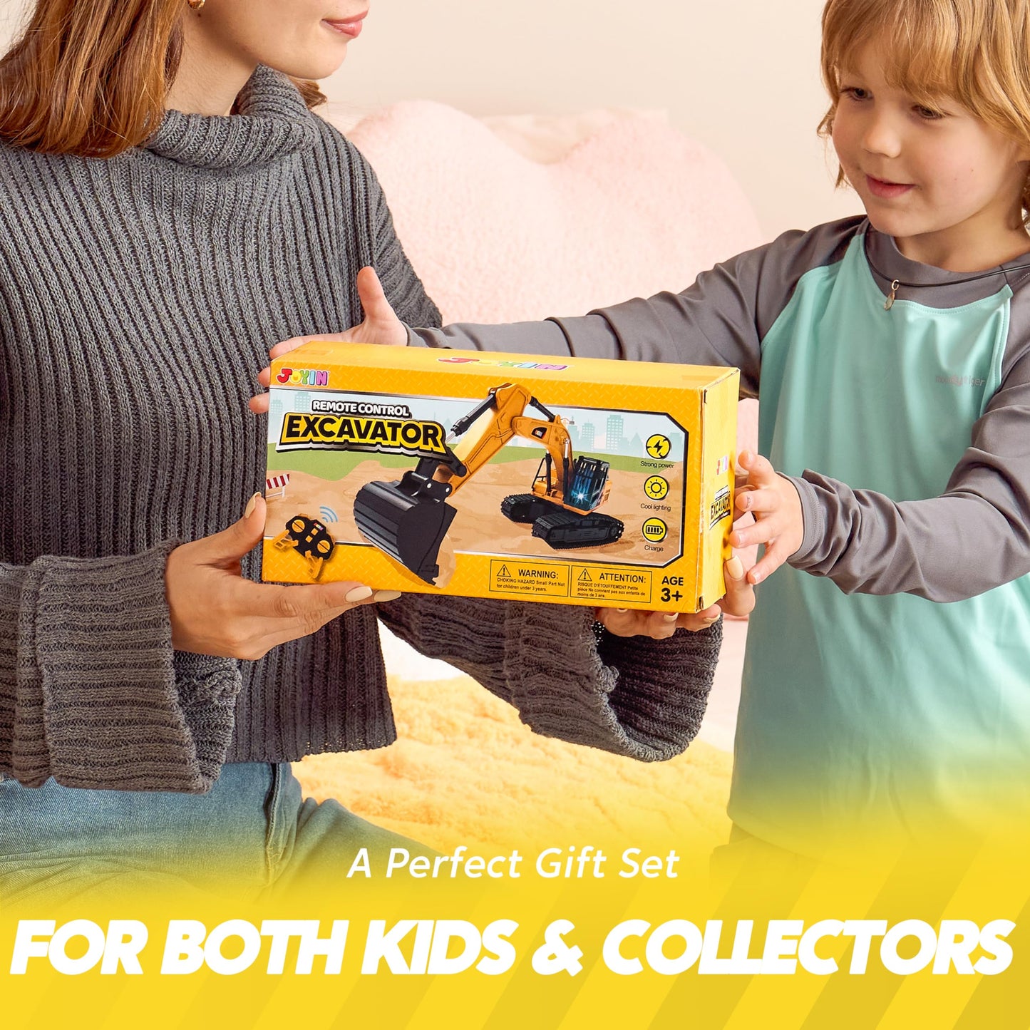 JOYIN Remote Control Excavator Toys for Boys, 2.4Ghz RC Play Excavator with Light, Construction Toys for Boys Birthday Gift 3-5 4-7 8-12 Year Old Kids