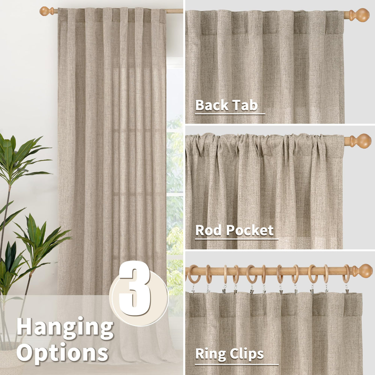 Extra Long Linen Curtains 108 Inch Length for Living Room (2 Count)