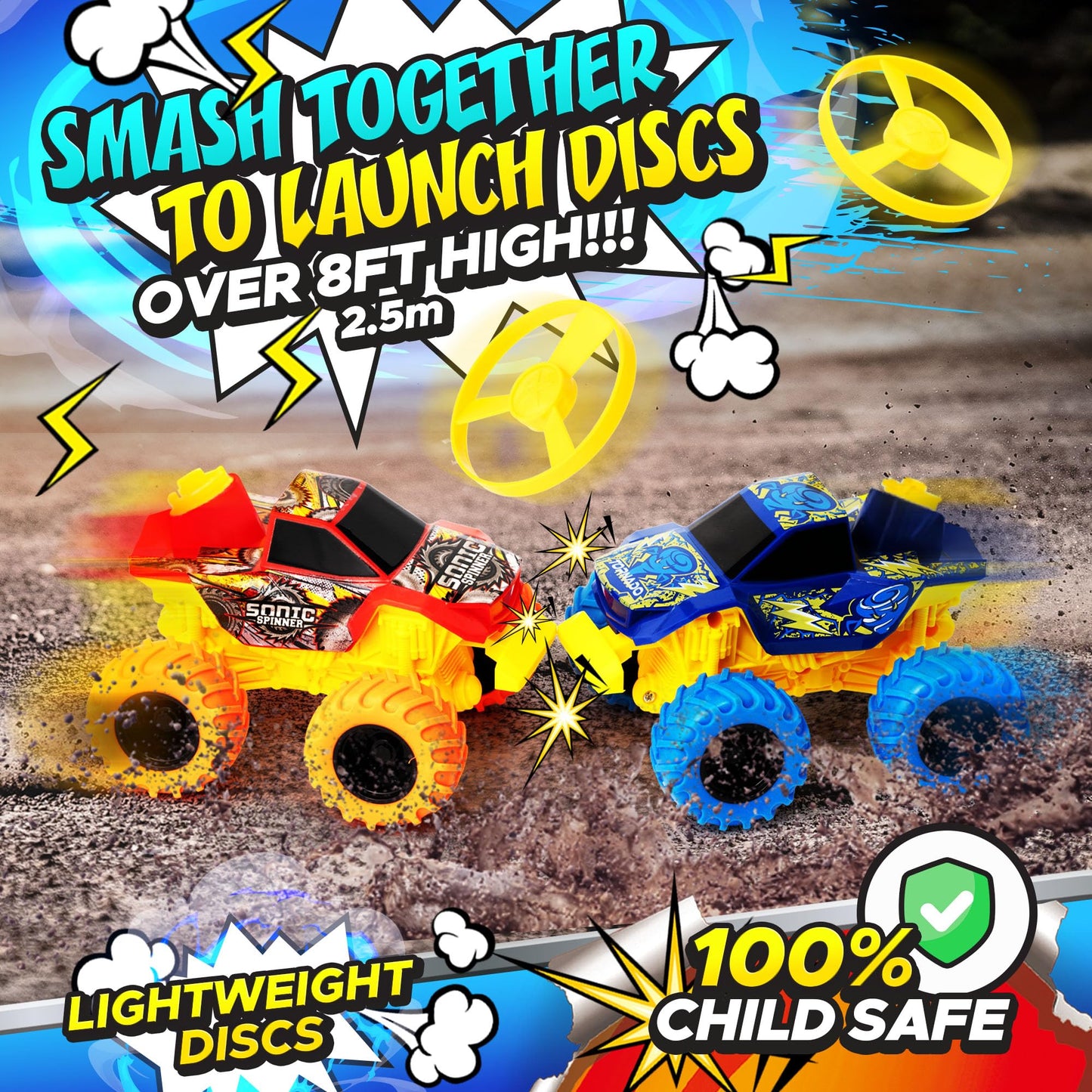 Team Power Monster Truck Toys Drone Warrior, Disc-Launching 2-Pack 5.2" Battle Trucks with Pull-Back Motors, Age 3, 4-7 and Above for Boys & Girls [Amazon Exclusive]