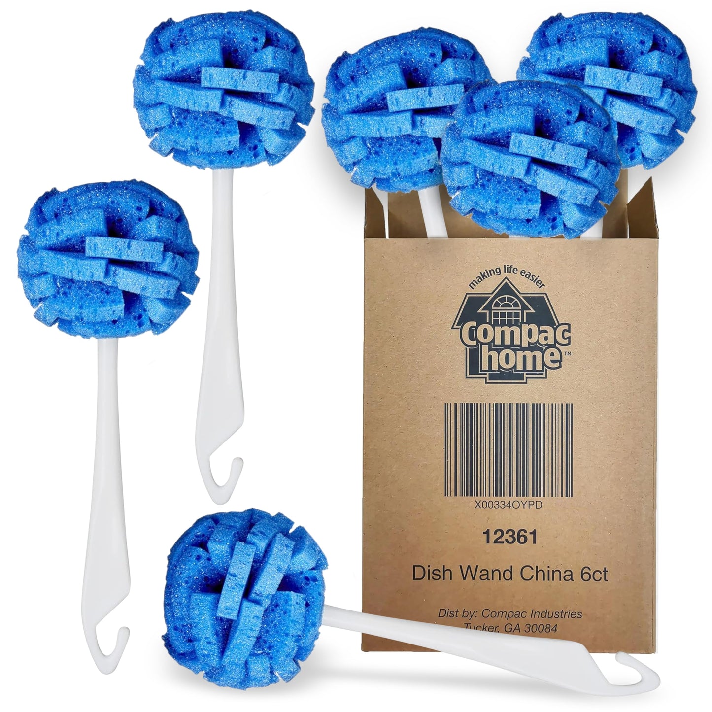 COMPAC HOME Dish Wand Kitchen Sponge | Effectively Clean China Dishes and Glassware | Unique Round Ball Shaped All-Around Cleaning Sponge | Gentle Flexible Brushes for Your Nice Dishes, 6 Count