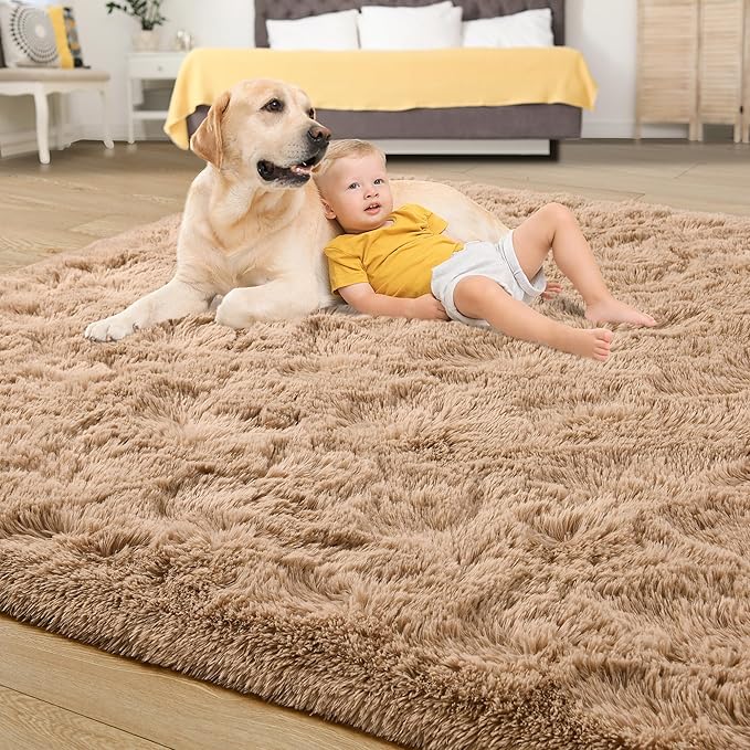 Tepook Super Soft Fluffy Rugs for Bedroom, Shag 5x8 Area Rugs for Living Room, Modern Shaggy Rug Fuzzy Carpets for Kids, Plush Indoor Nursery Home Decor Rug with Non-Slip Bottom, Beige
