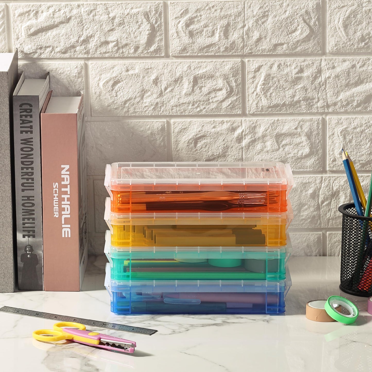 Mr. Pen- Pencil Box, 4 Pack, Assorted Color, Plastic Pencil Box Case, Pencil Case, Crayon Box