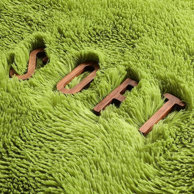 Grass Green Round Rug 4Ft for Bedroom, Fluffy Shag Circle Area Rugs for Kids Room Classroom Nursery, Cool Living Room Decor Aesthetic, Cute Fuzzy Moss Floor Carpet for Preppy Dorm Apartment, Circular