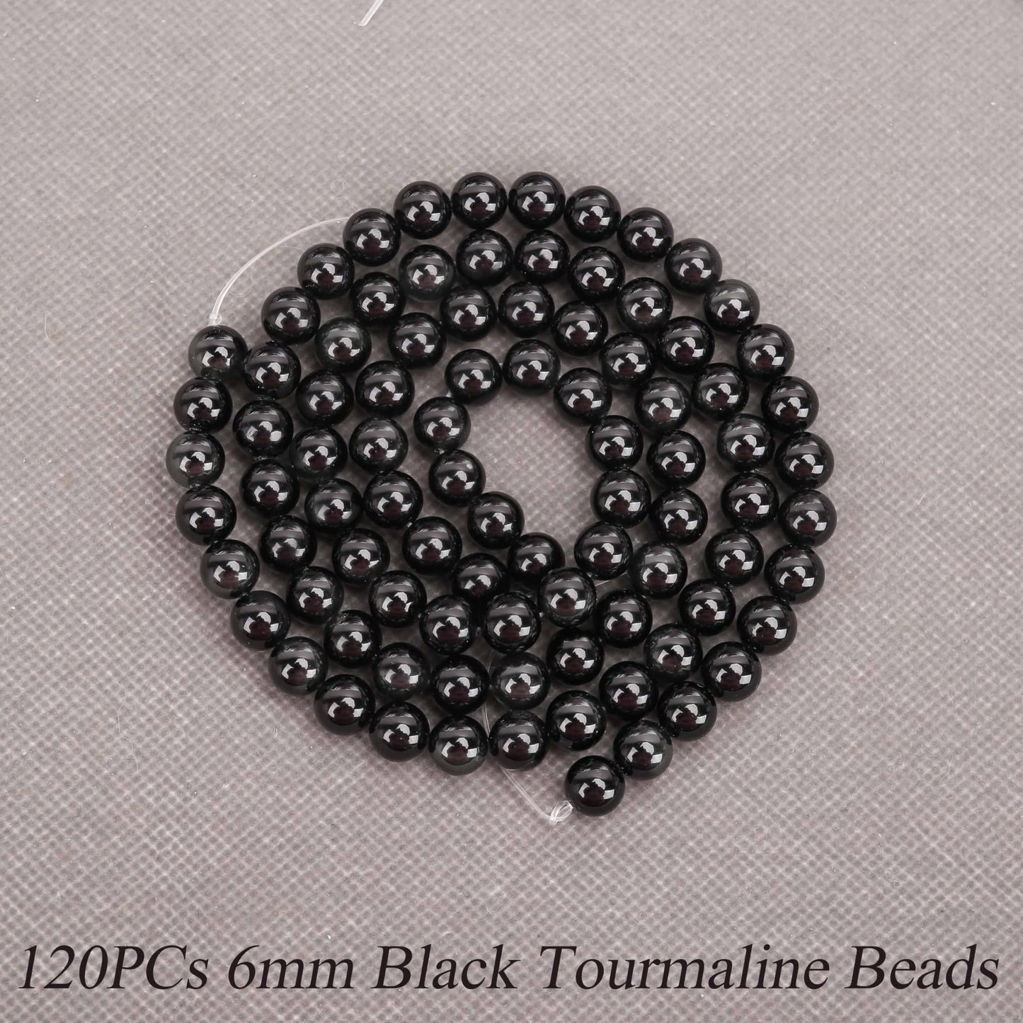 Aurehen Natural Gemstone Beads with Thread Needle Card as Complete Jewelry Making Kit, 120PCS 6mm Round Loose Energy Stone Spacer Beads, Smooth Healing Crystals for DIY Crafts (Black Tourmaline)