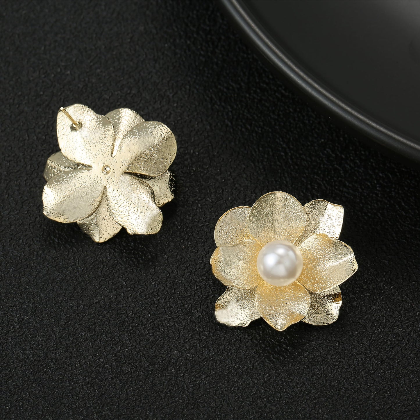 Xalroco Pearl 14K Gold Flower Stud Earrings (Gold Flower Pearl Earrings)